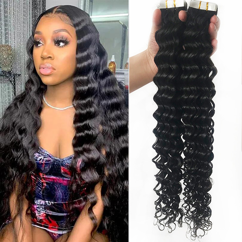 Deep Wave Tape In Extension Human Virgin Hair (20 pcs/set)